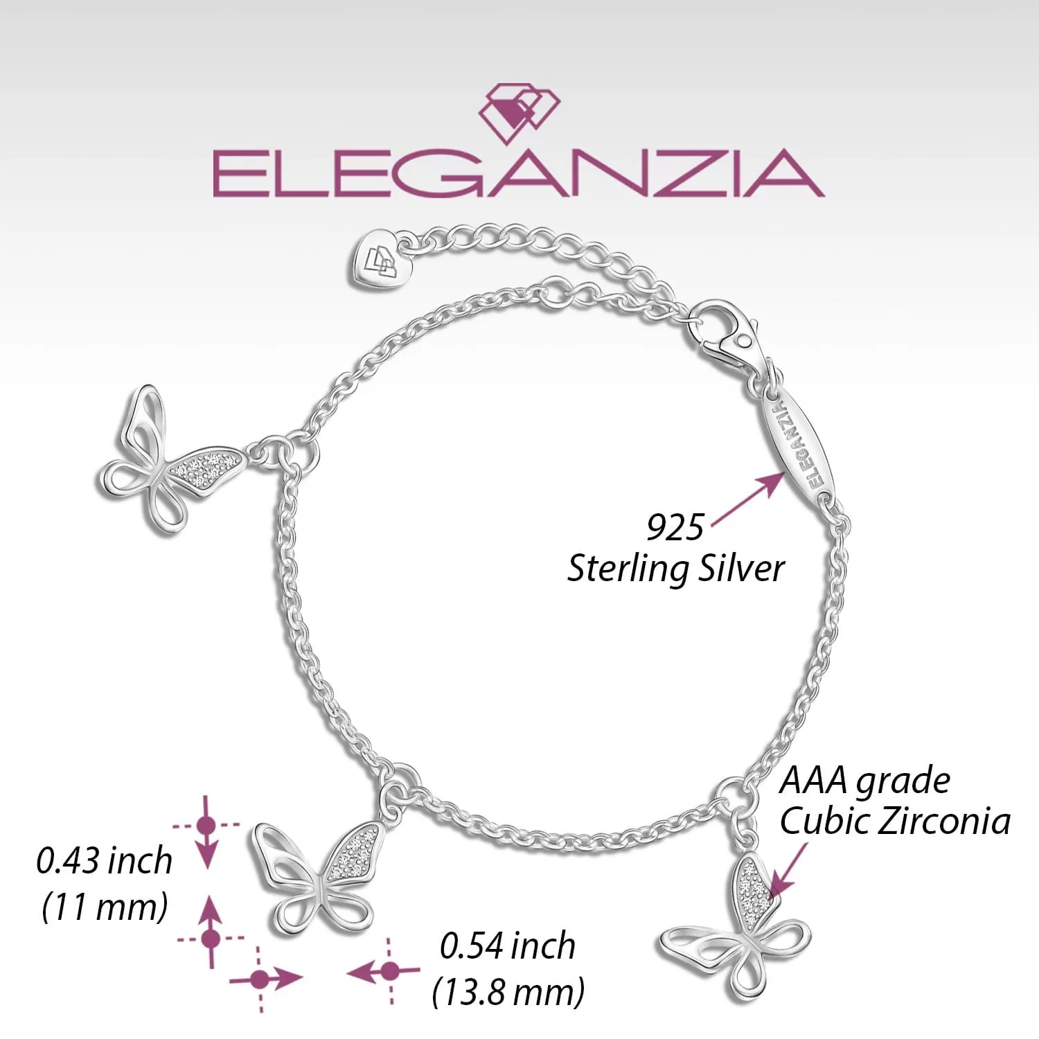 CZ Open Wings Butterfly Bracelet Sterling Silver