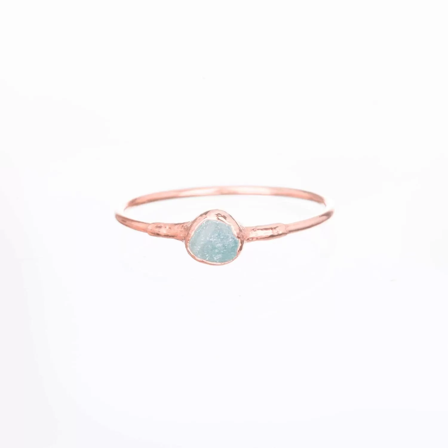 Dainty Raw Aquamarine Ring in Rose Gold