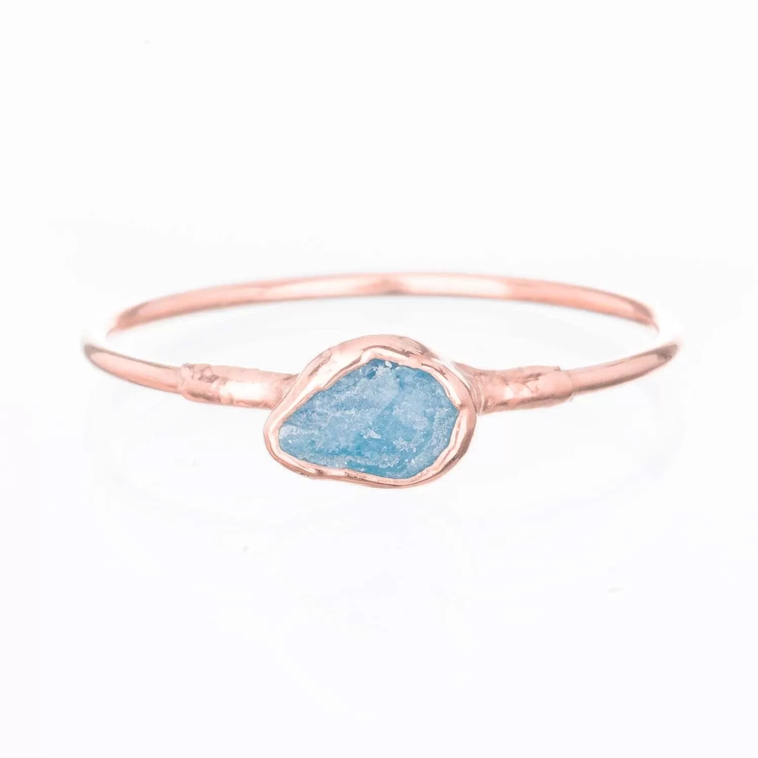 Dainty Raw Aquamarine Ring in Rose Gold