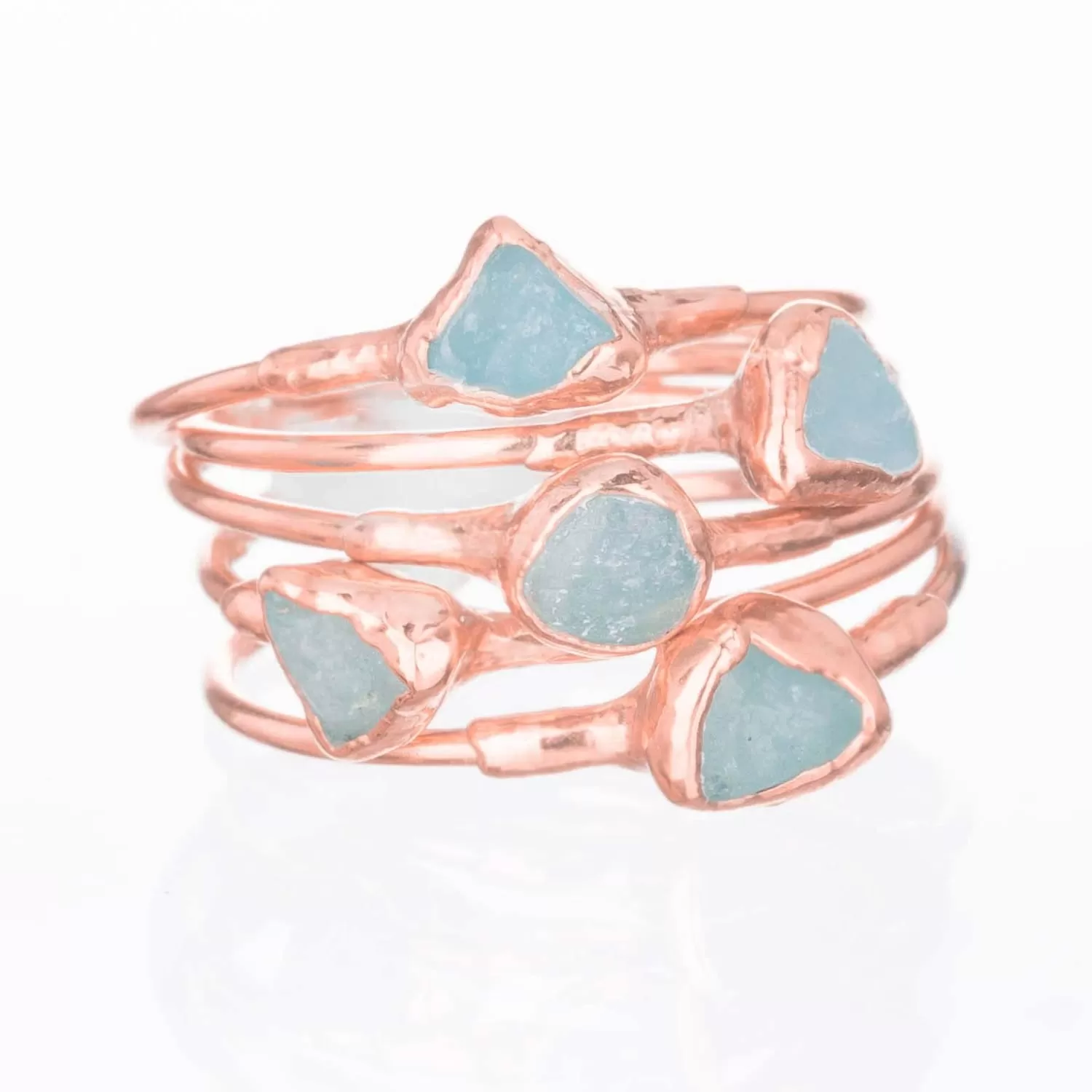 Dainty Raw Aquamarine Ring in Rose Gold