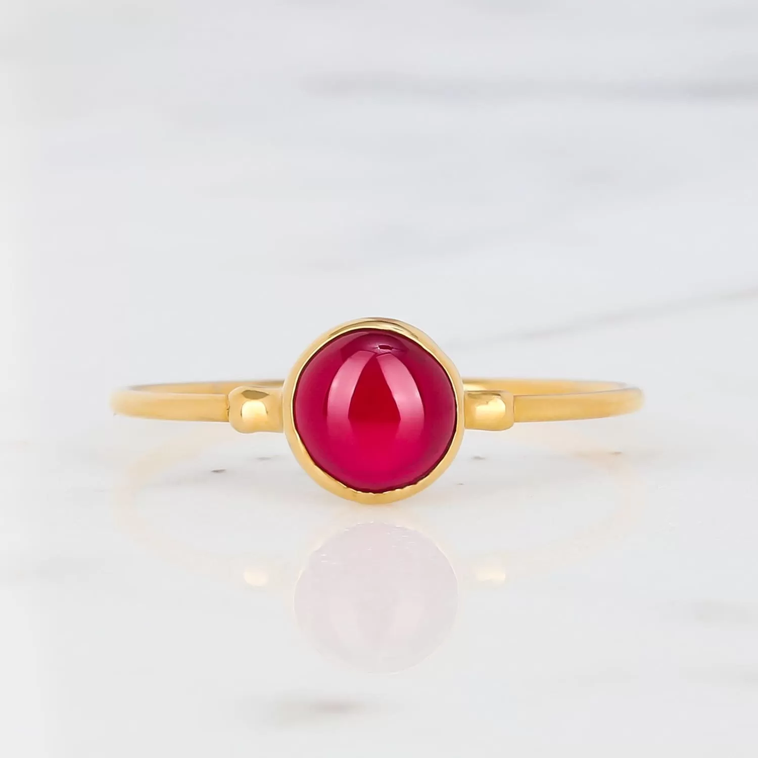 Dainty Ruby Ring, Created Ruby, Gold Minimalist Ring, Simple Ruby Engagement Ring, July Birthstone Ring, Stackable Zodiac Ring, • 24k Dip