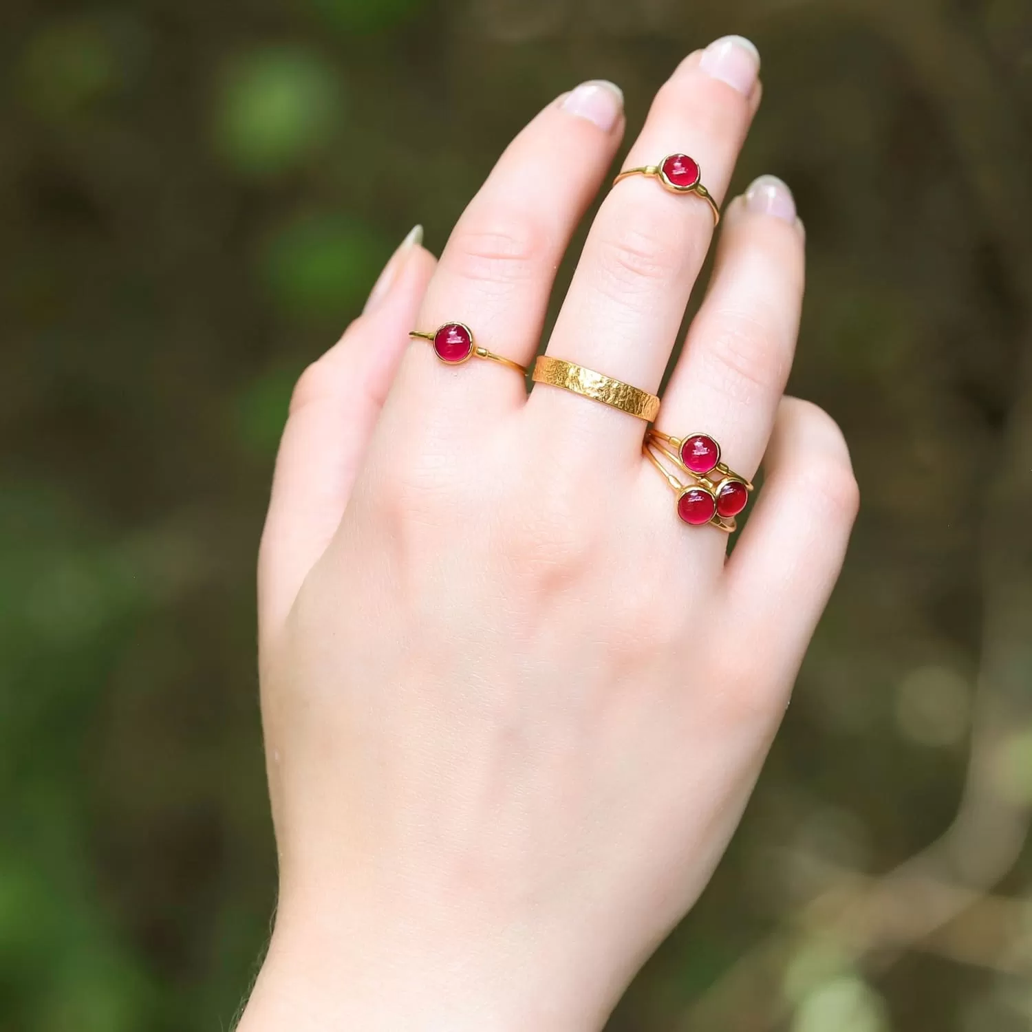 Dainty Ruby Ring, Created Ruby, Gold Minimalist Ring, Simple Ruby Engagement Ring, July Birthstone Ring, Stackable Zodiac Ring, • 24k Dip