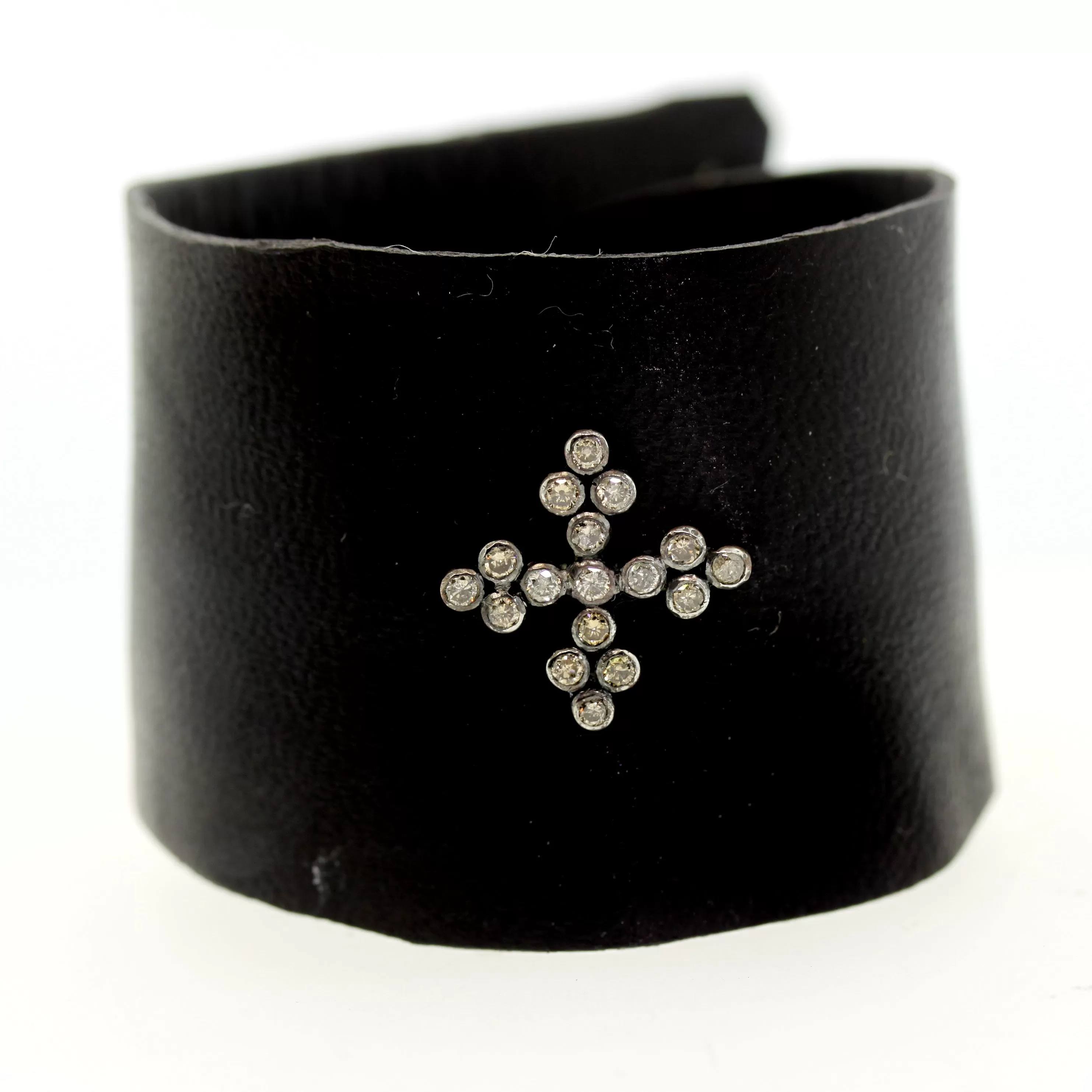 Diamond Greek Cross Leather Bracelet