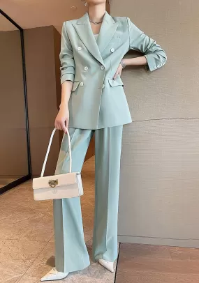 Double Breasted Blazer & Wide Leg Pants Two-Piece Set