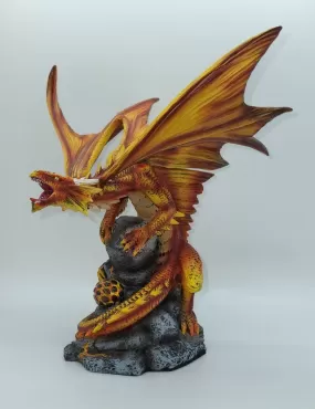 Dragon, Fire Orange/Yellow  on Rock 10 Tall