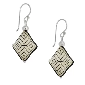 Embroidered Silk Earrings - White and Black