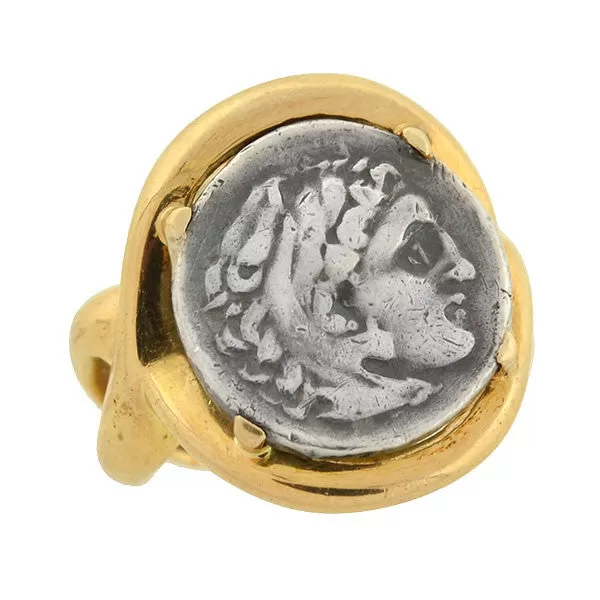 Estate 18kt & Silver Ancient Roman Style Coin Ring