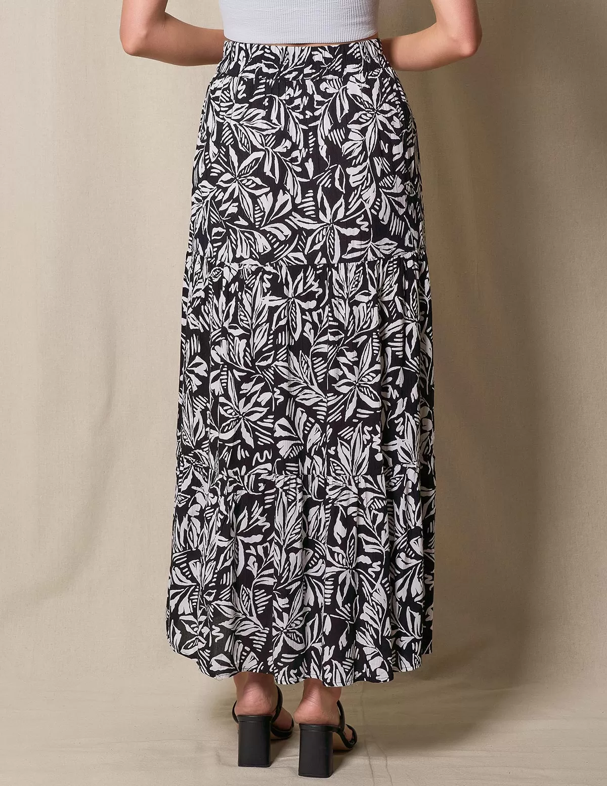 Eva Maxi Skirt - Black Leaves