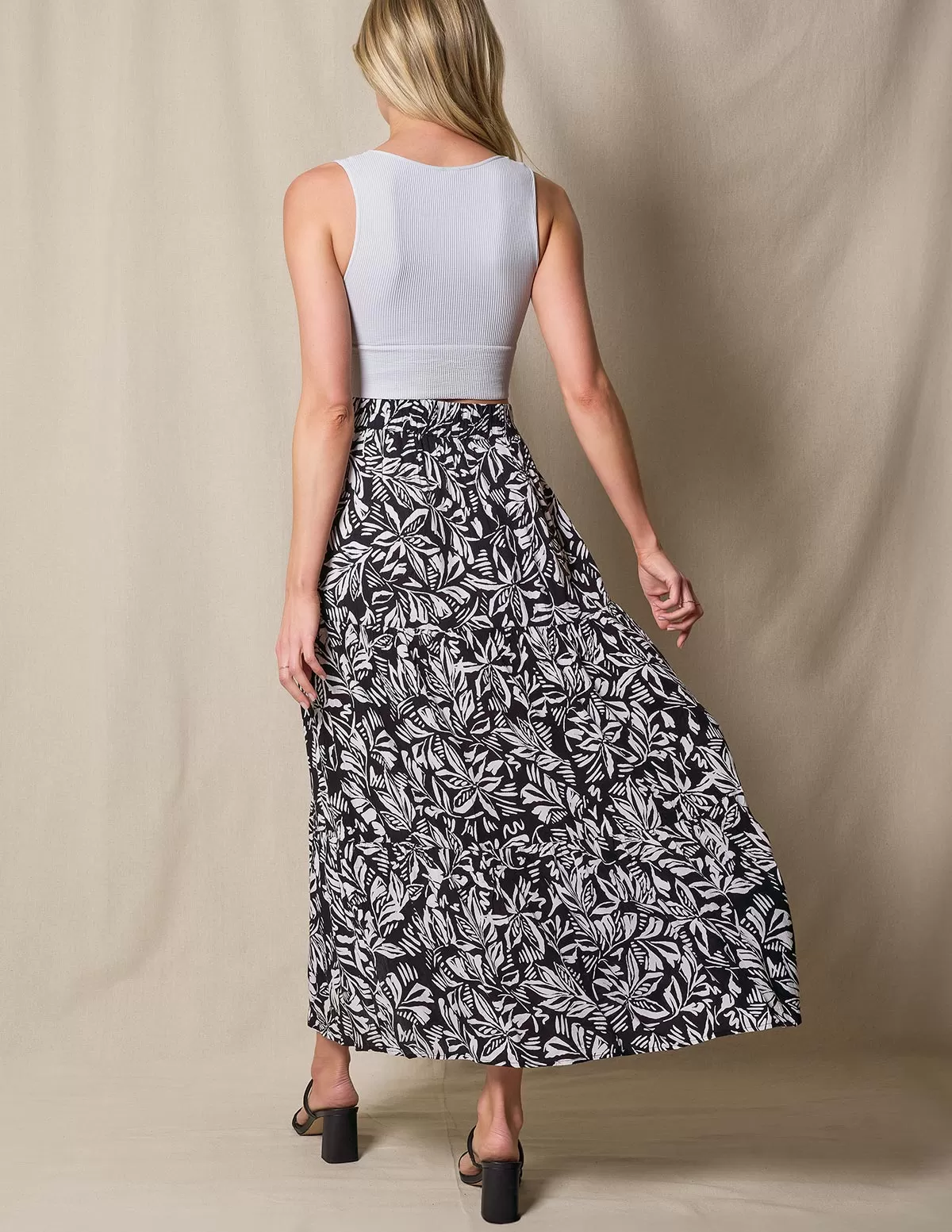 Eva Maxi Skirt - Black Leaves