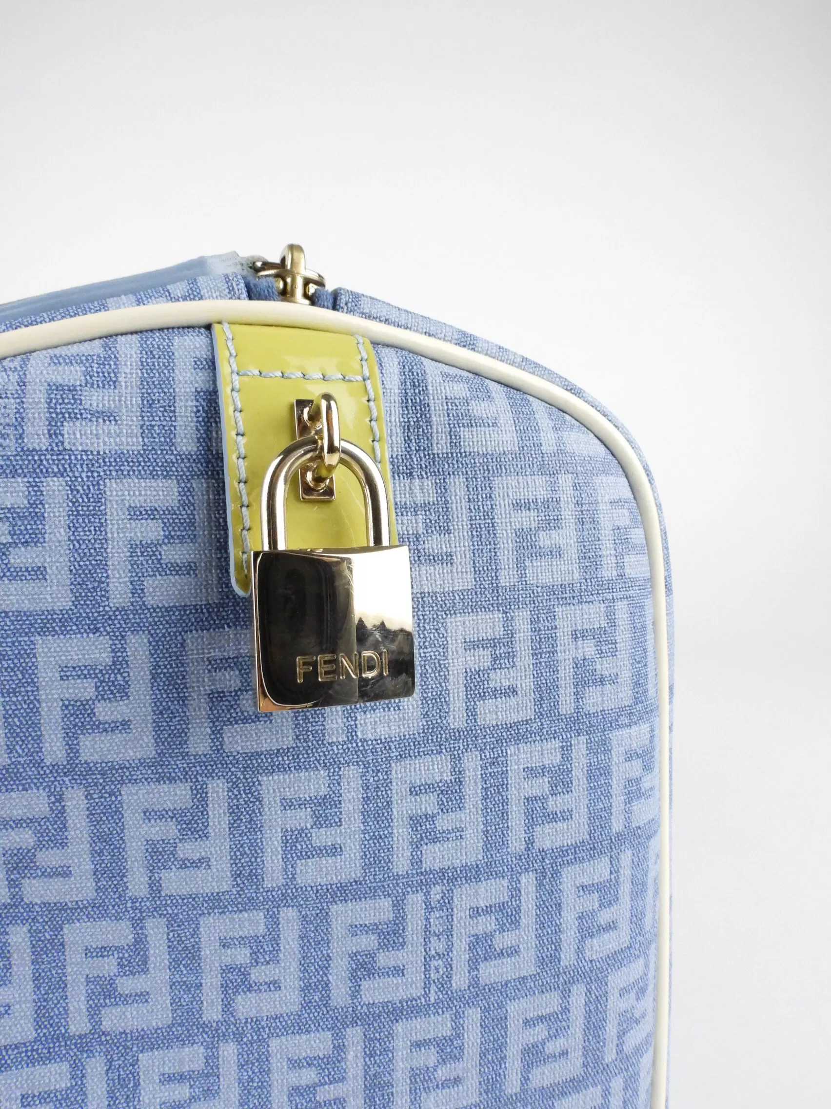 Fendi Sky Blue Forever Zucca Coated Canvas Boston Bag