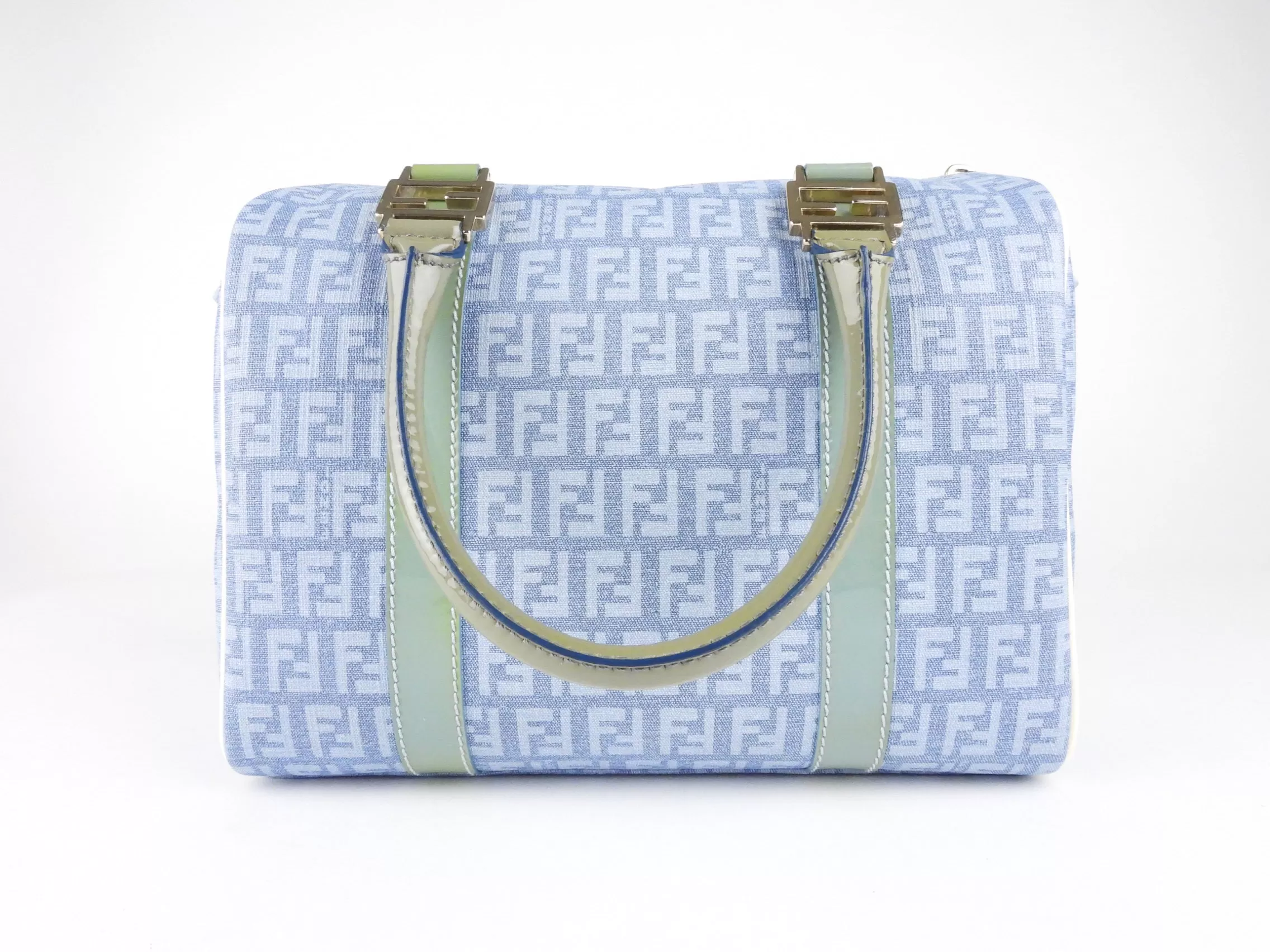 Fendi Sky Blue Forever Zucca Coated Canvas Boston Bag