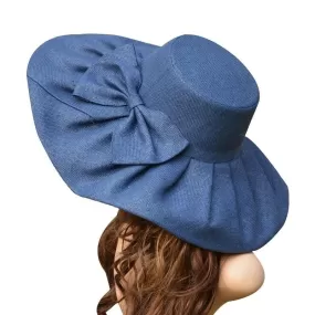 Floppy Wide Brim Linen Sun Hat with Bow