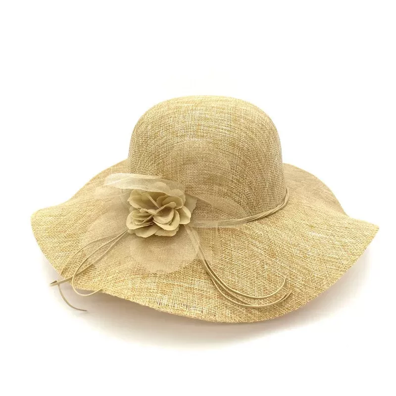 Floppy Wide Brim Linen Sun Hat with Bow