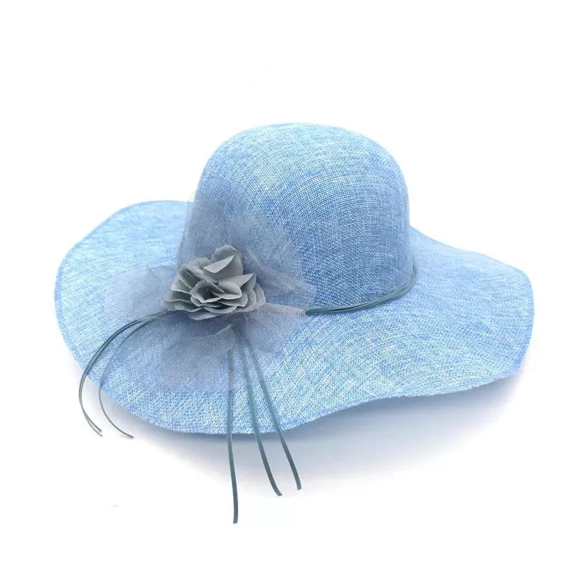 Floppy Wide Brim Linen Sun Hat with Bow