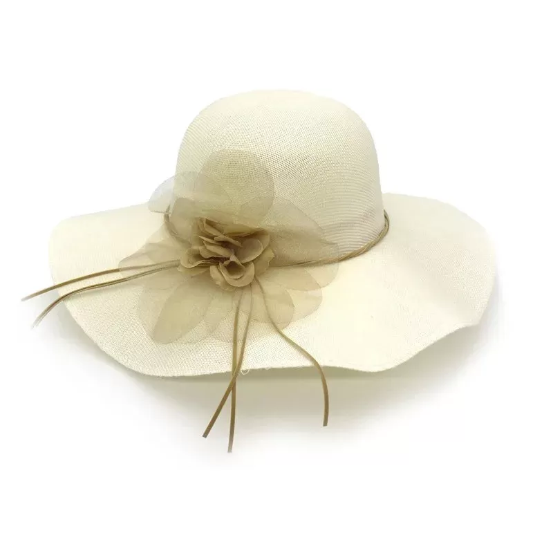 Floppy Wide Brim Linen Sun Hat with Bow