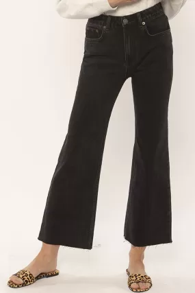 Gabi Crop Flared Washed Black Denim Pant