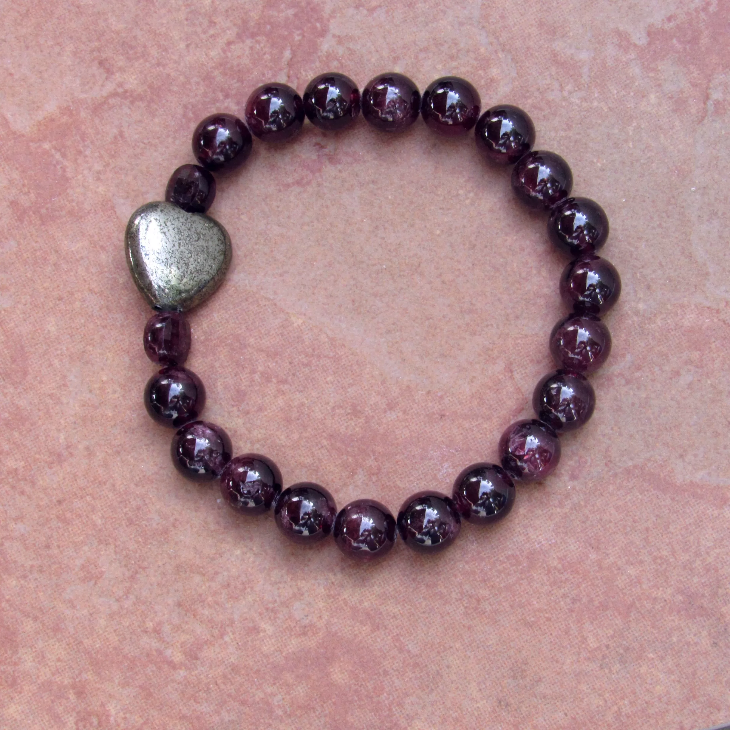 Garnet and Pyrite Heart Chunky Stretch Bracelet