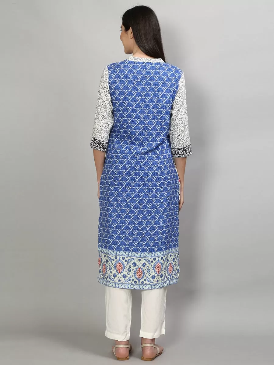 Glamorous White & Blue Ornamental Printed Kurta