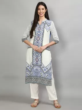 Glamorous White & Blue Ornamental Printed Kurta