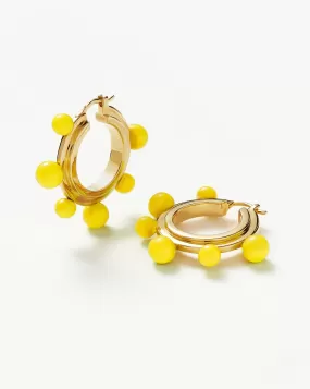 Good Vibes Neon Enamel Sphere Medium Hoop Earrings | 18ct Gold Plated/Lemon Yellow