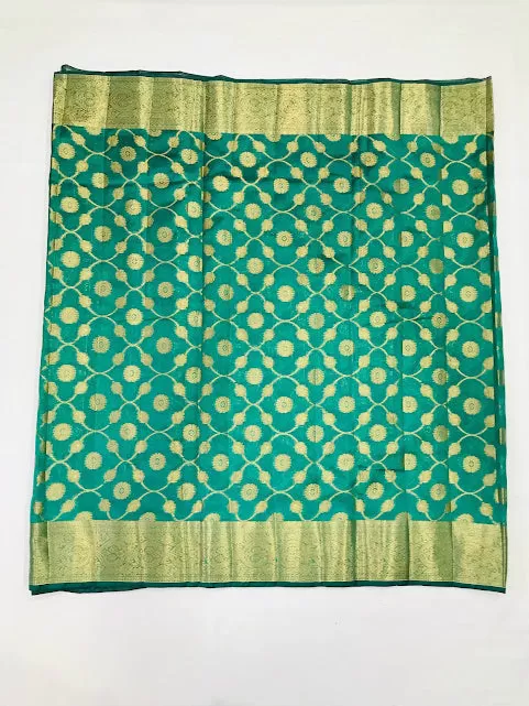 Gorgeous Teal Green Color Silk Cotton Saree With Zari Work For Women