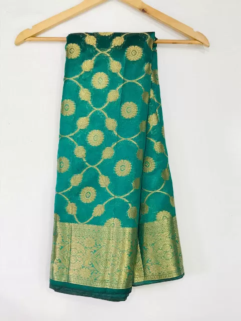 Gorgeous Teal Green Color Silk Cotton Saree With Zari Work For Women