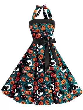 Green 1950s Halter Pumpkin Swing Dress