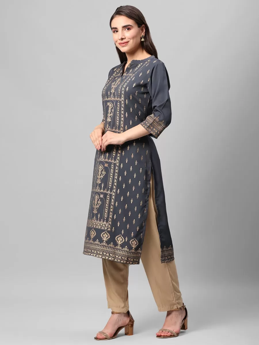 Grey Ornamental Printed Kurta