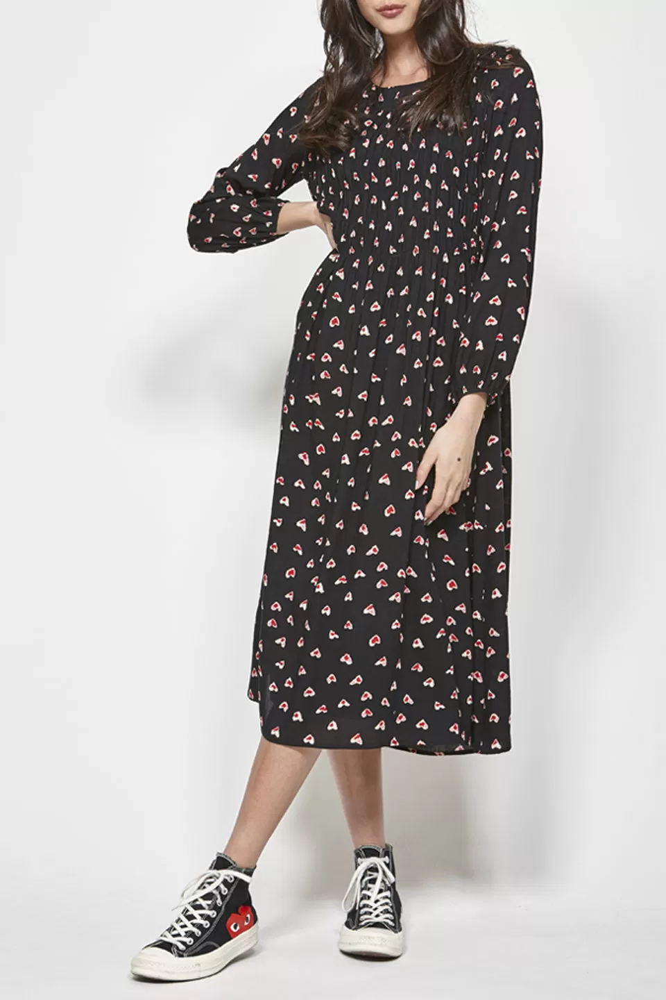 Hanker Black Floral Print LS Dress