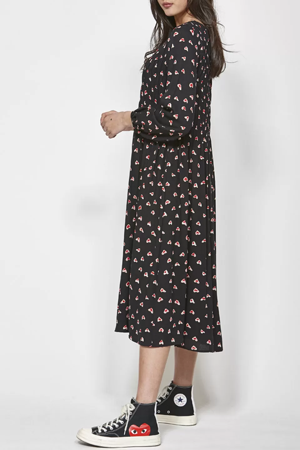 Hanker Black Floral Print LS Dress