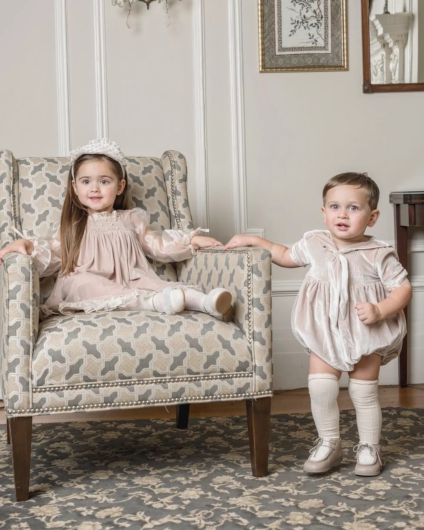 Helena Velour Beige Dress With Organza Sleeves