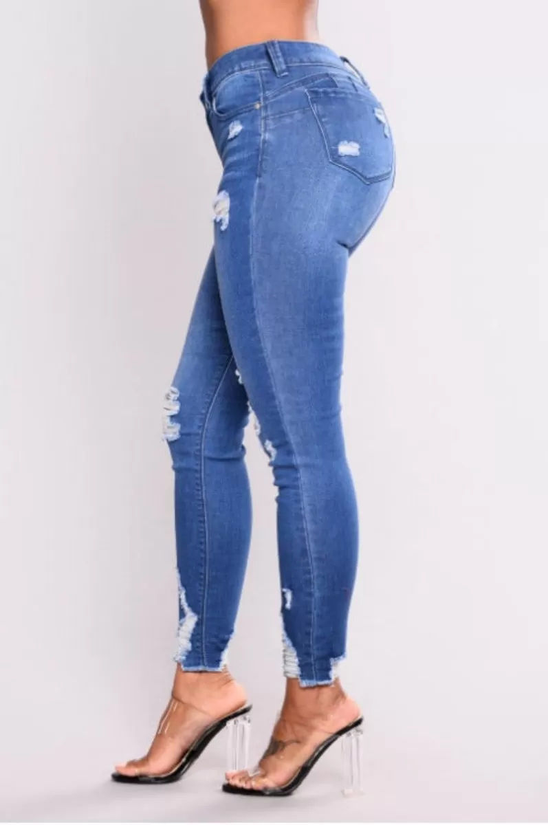 High Waist Push Up  Ripped Stretch Jeans Denim