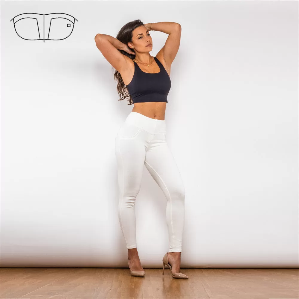 High Waist White Knitted Leggings