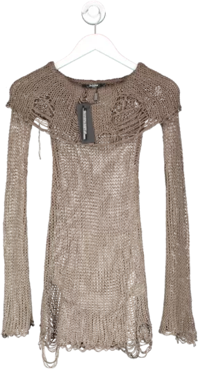 Jaded London Brown Knit Off The Shoulder Dress UK XS