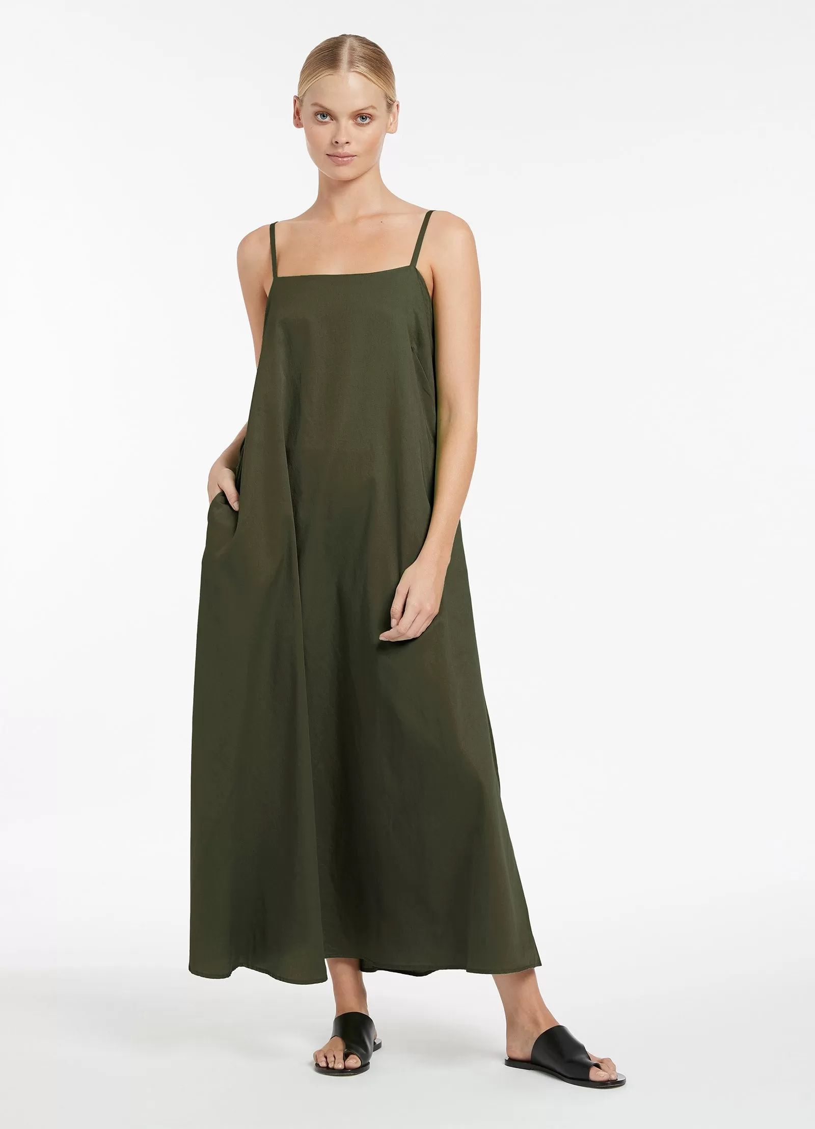 Jetset A Line Strappy Dress - Olive