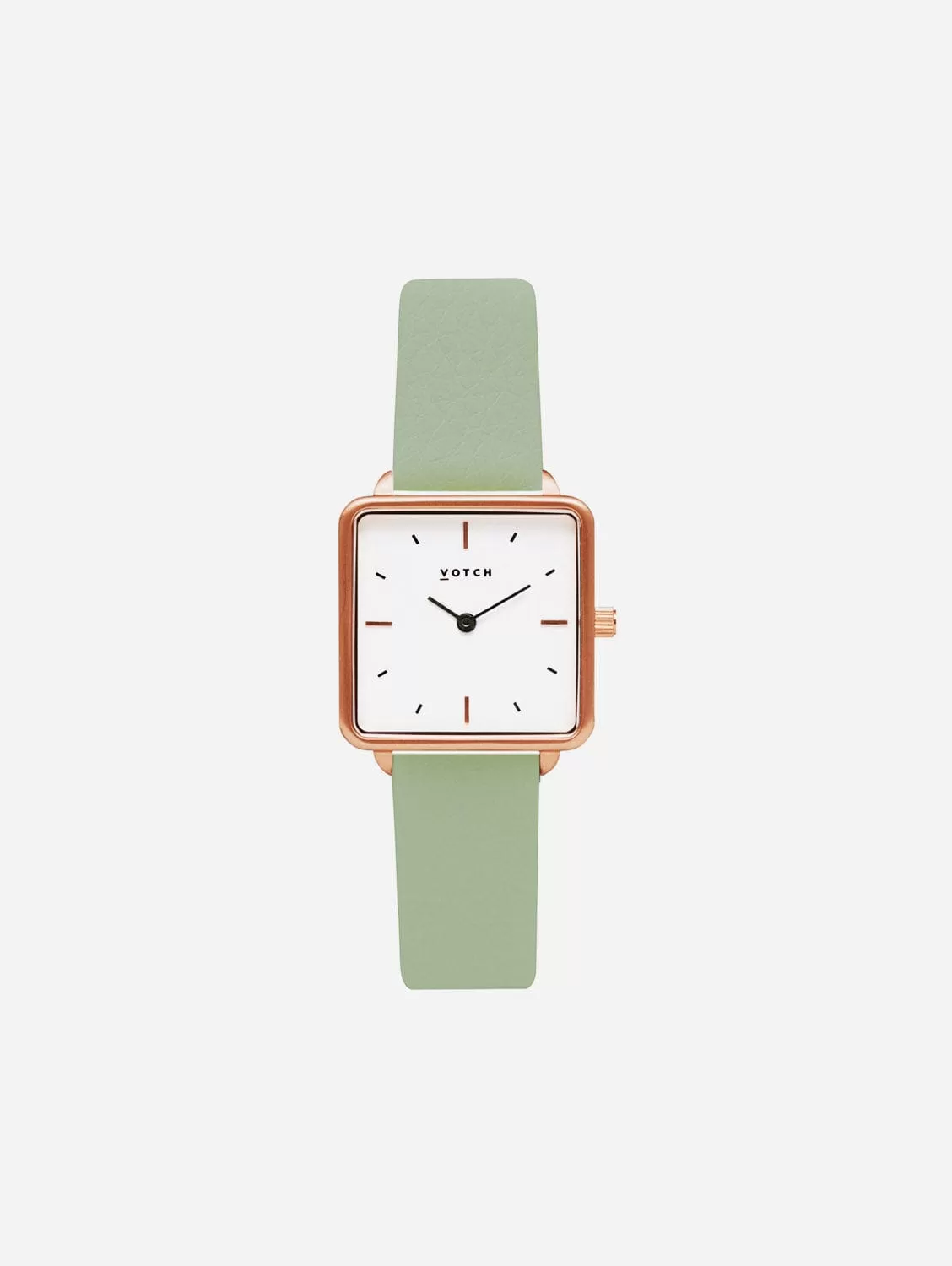 Kindred Watch with Rose Gold & White Dial | Sage Vegan Leather Strap