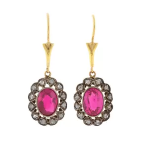 Late Art Deco 14kt & Sterling Diamond "Ruby" Earrings