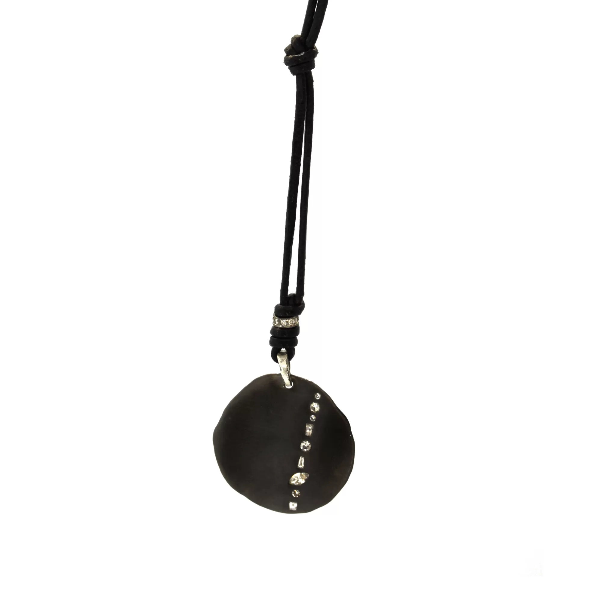 Leather & Diamond Disc Necklace