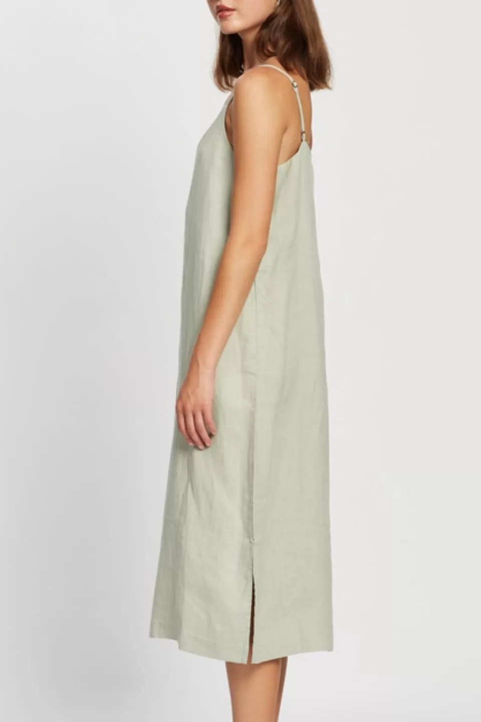 Linen Soft Green Midi Slip Dress