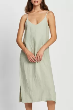 Linen Soft Green Midi Slip Dress