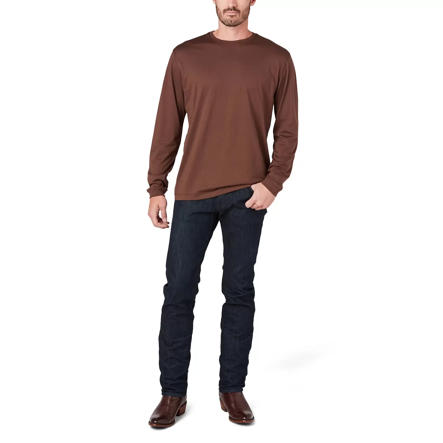 Long Sleeve Pima Cotton Tee :: Dark Brown