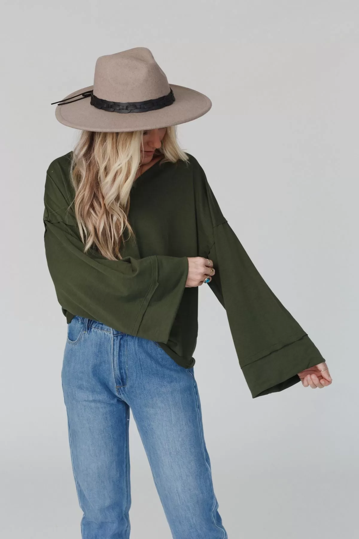 Love It V Neckline Sweater Top - Olive