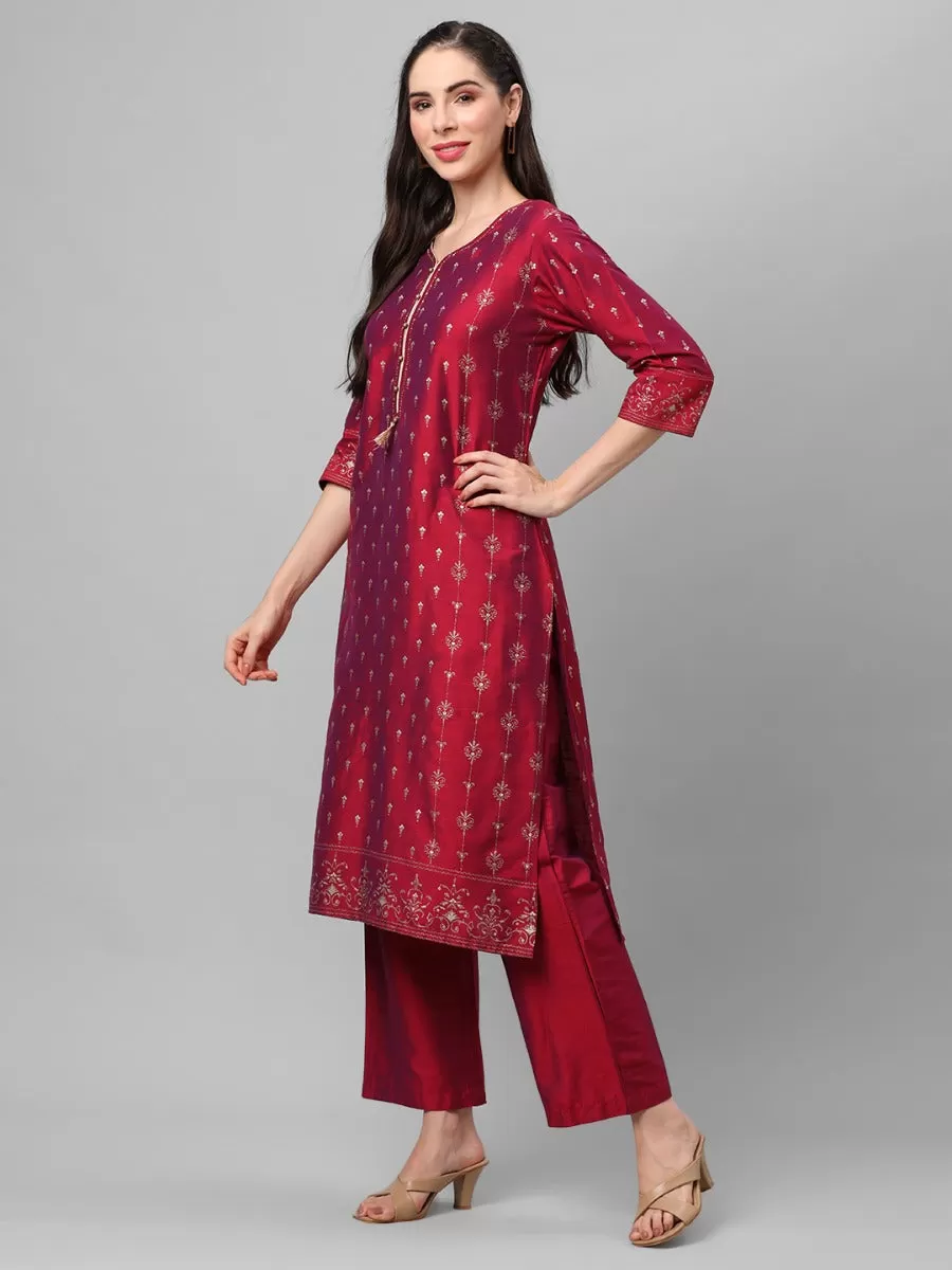 Magenta Ornamental Printed Kurta With Comfort Pant