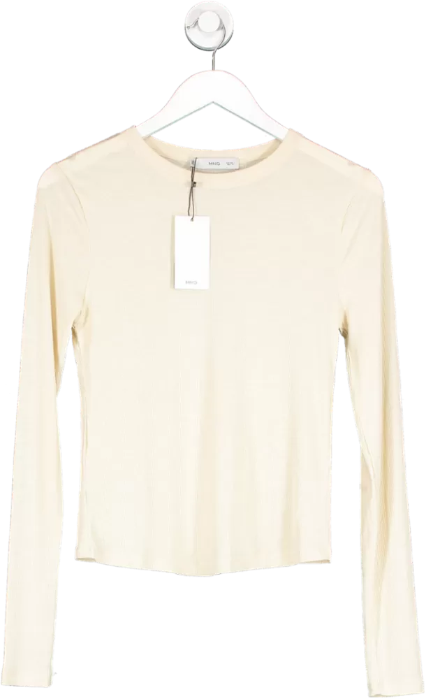 MANGO Cream Ribbed Knit T-shirt BNWT UK L