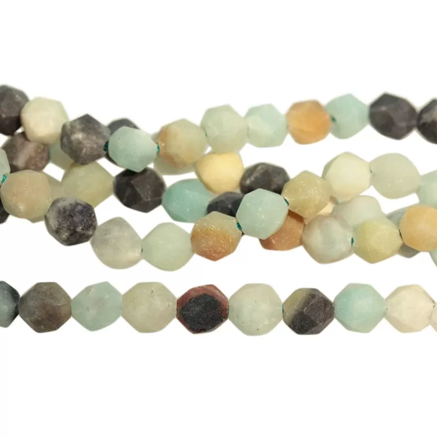 MATTE Black Gold Amazonite 8mm Star Cut Round - 15-16 Inch