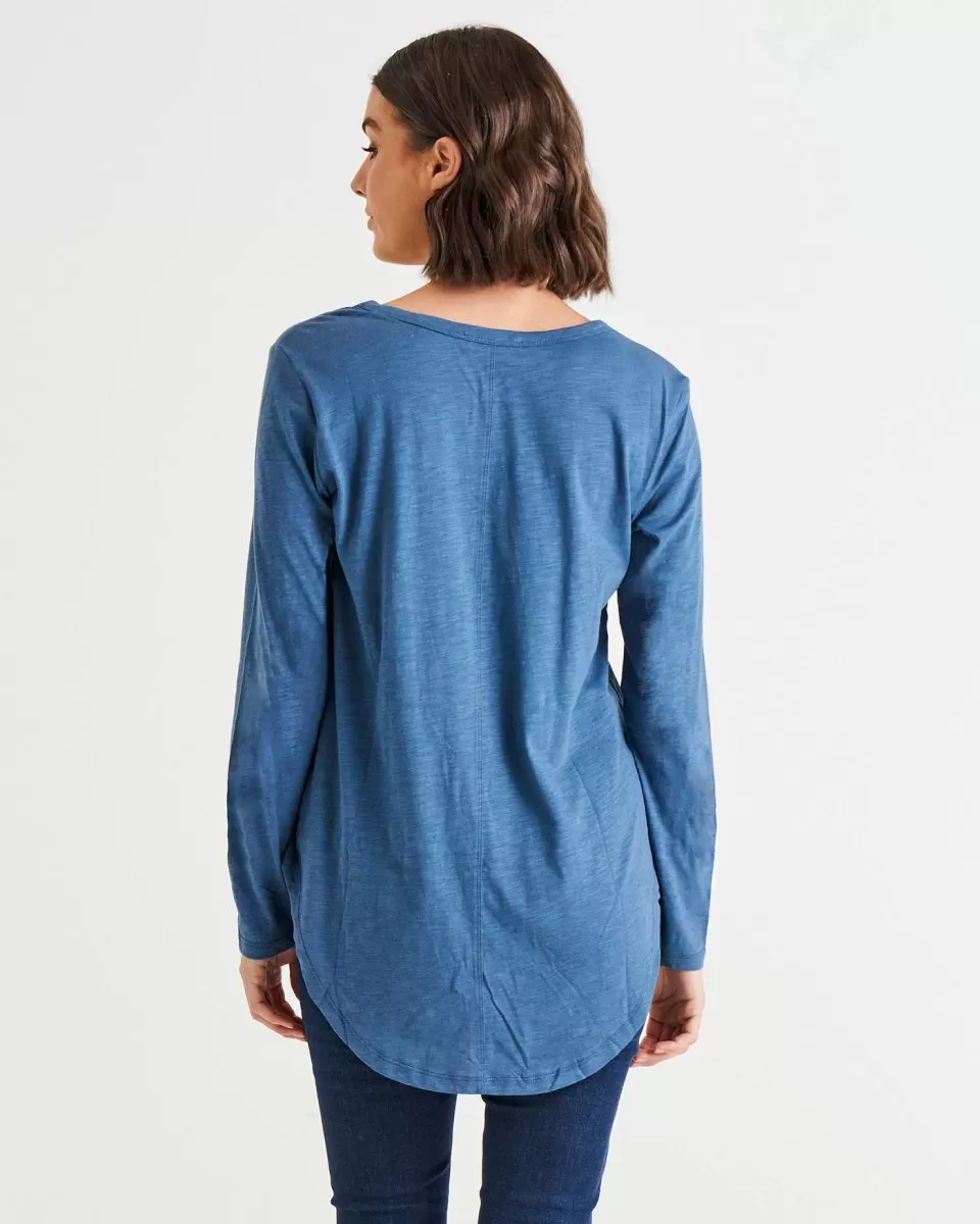 Megan Cotton Top Steel Blue