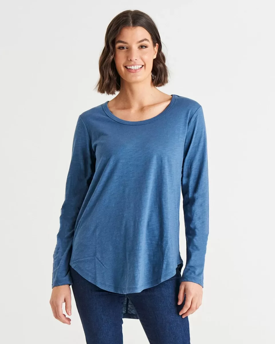 Megan Cotton Top Steel Blue