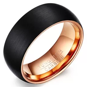 Men 8mm Tungsten Carbide Black Rose Gold Plated Two Tone Wedding Band Engagement Ring Matte Finish