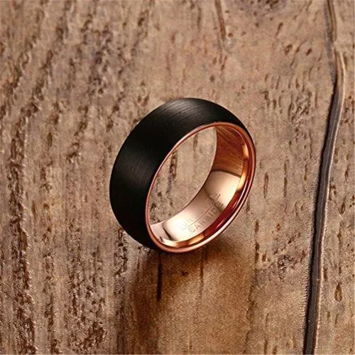 Men 8mm Tungsten Carbide Black Rose Gold Plated Two Tone Wedding Band Engagement Ring Matte Finish