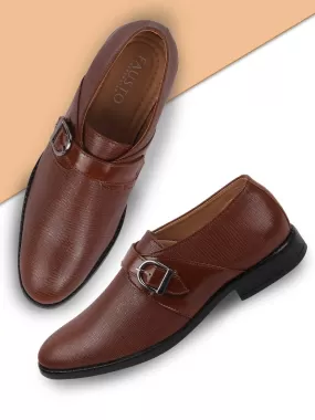 Men Tan Monk Single Strap Party Wear Shoes